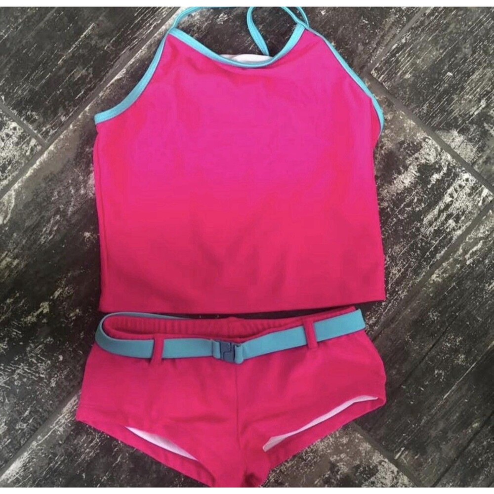 Vintage New With Tags Talbots 2 Piece Hot Pink Bathing Swim Suit Size 12 Girls